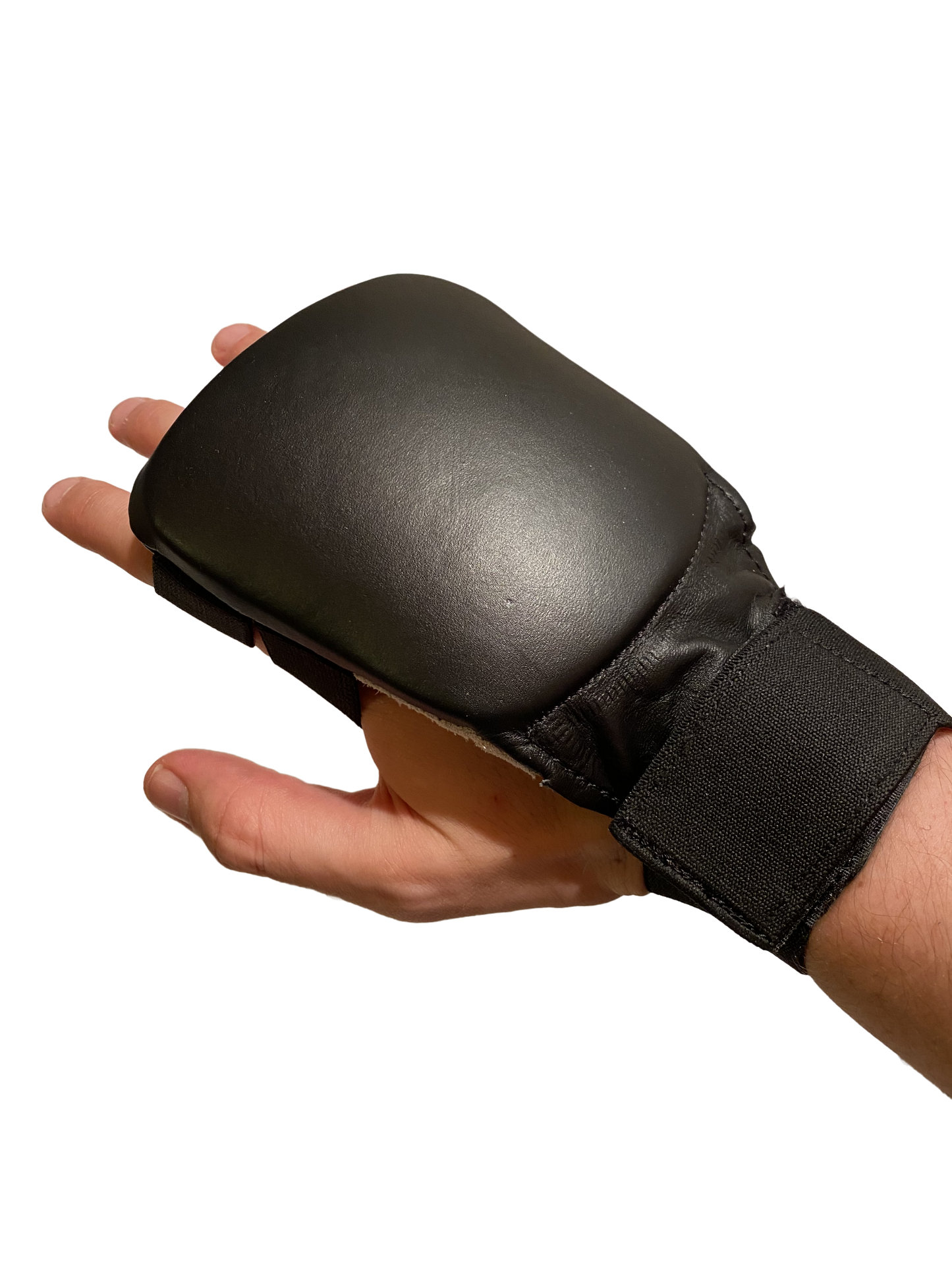 TEKKA BUDO Karate Faustschützer flach schwarz - Hand Mitt Echtleder - Fingerschlaufen mit Elastikband