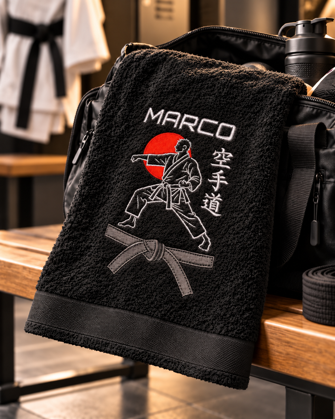 Karate-Handtuch bestickt - Personalisiert mit Namen und Gürtelgrad - Karate-Do Stickerei Bestickung