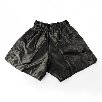 Kick-Thai-Box Shorts BLACK SHADOW Satin, komplett schwarz - Kickboxen Thaiboxen Hose kurz