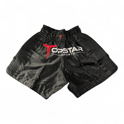 Kick-Thai-Box Shorts BLACK SHADOW Satin, komplett schwarz - Kickboxen Thaiboxen Hose kurz