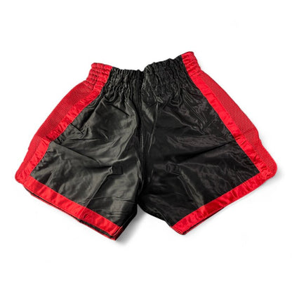 Kick-Thai-Box Shorts BLOOD STYLE Satin, schwarz-rot mit roten Mesh - Kickboxen Thaiboxen Hose kurz