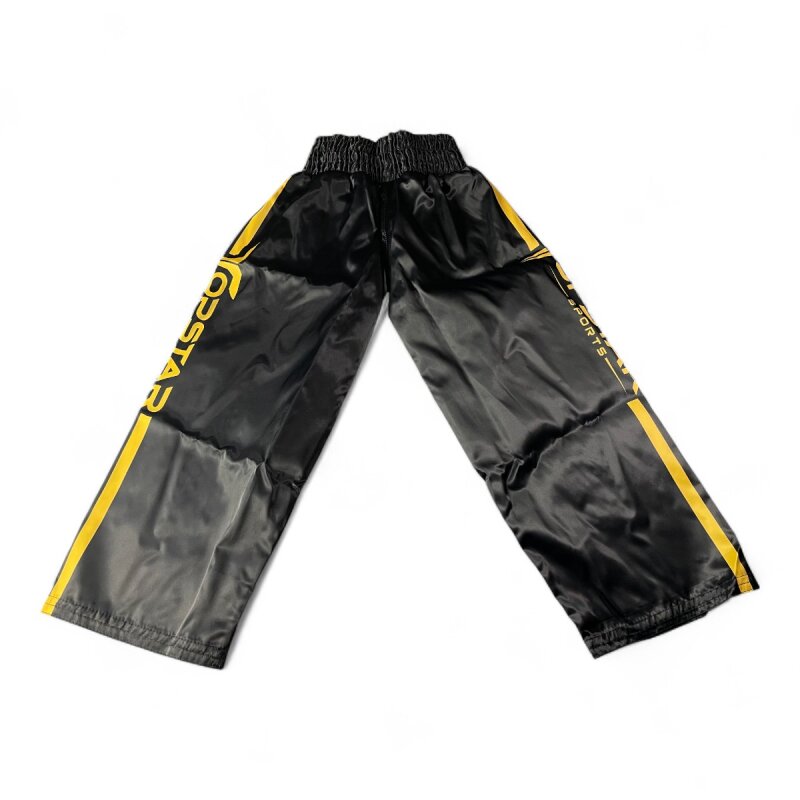 Kickboxhose Satin GOLDEN GLORY, lange Kickboxing Hose schwarz-gold