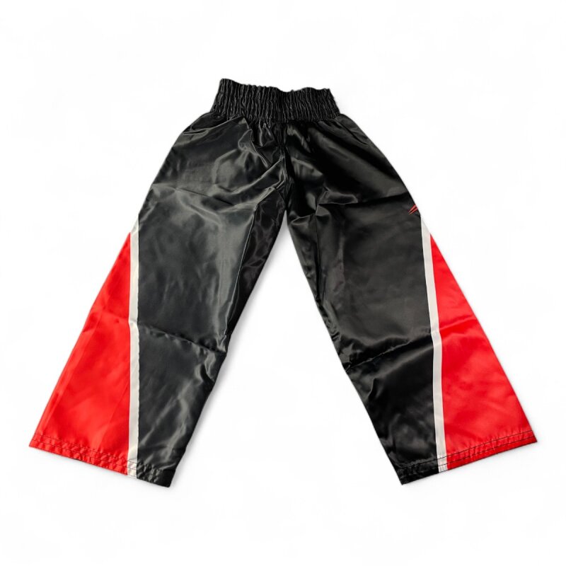 Kickboxhose Satin FIRE PUNCH, lange Kickboxing Hose schwarz-rot