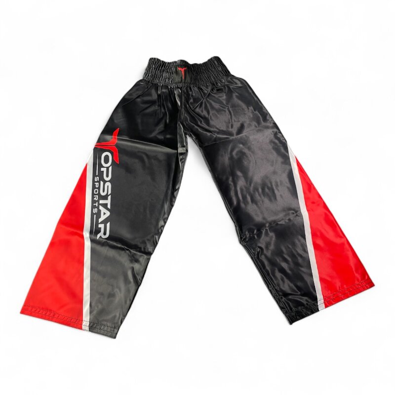Kickboxhose Satin FIRE PUNCH, lange Kickboxing Hose schwarz-rot