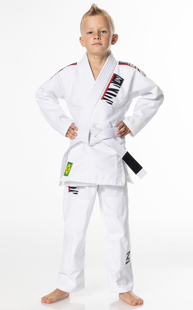 ZEBRA Kinder BJJ Anzug Starter weiß - Brazilian Jiu Jitsu Gi SET - Jacke Hose weißer Gürtel