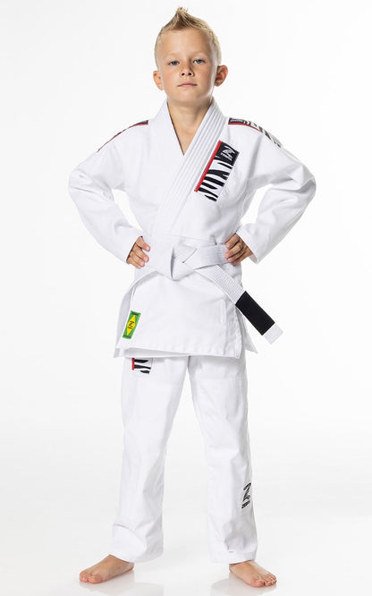 ZEBRA Kinder BJJ Anzug Starter weiß - Brazilian Jiu Jitsu Gi SET - Jacke Hose weißer Gürtel