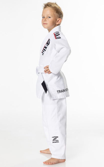 ZEBRA Kinder BJJ Anzug Starter weiß - Brazilian Jiu Jitsu Gi SET - Jacke Hose weißer Gürtel