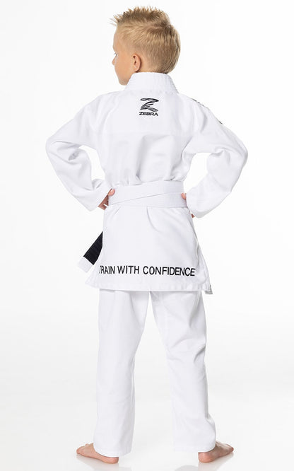 ZEBRA Kinder BJJ Anzug Starter weiß - Brazilian Jiu Jitsu Gi SET - Jacke Hose weißer Gürtel