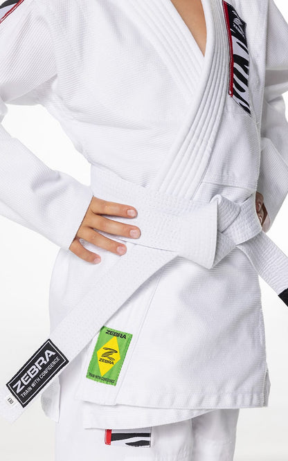 ZEBRA Kinder BJJ Anzug Starter weiß - Brazilian Jiu Jitsu Gi SET - Jacke Hose weißer Gürtel