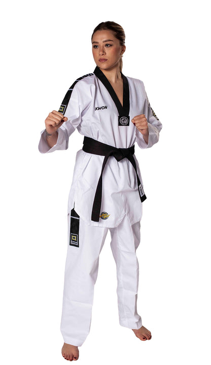 KWON (R) Taekwondo Anzug Grand Victory mit Rückenbestickung, schwarzes Revers
