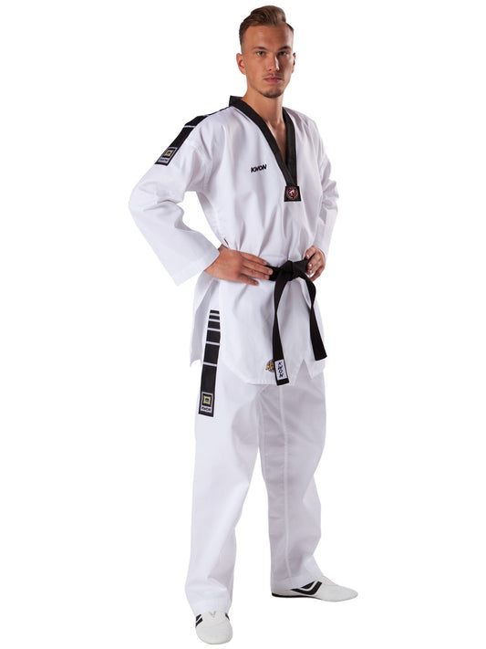 KWON (R) Taekwondo Anzug Grand Victory mit Rückenbestickung, schwarzes Revers