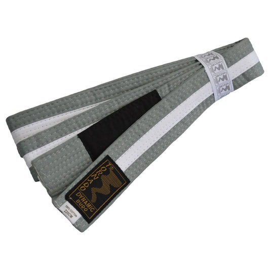 Kinder BJJ Brazilian Jiu-Jitsu Gürtel grau-weiß mit Bar Balken