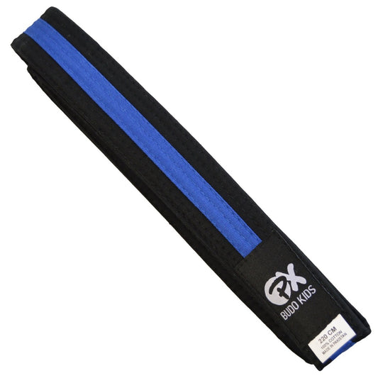 Kinder Budogürtel SOFT - leicht zum Binden, weiche Baumwolle - extra dünn 3,5 cm Breite, schwarz-blau